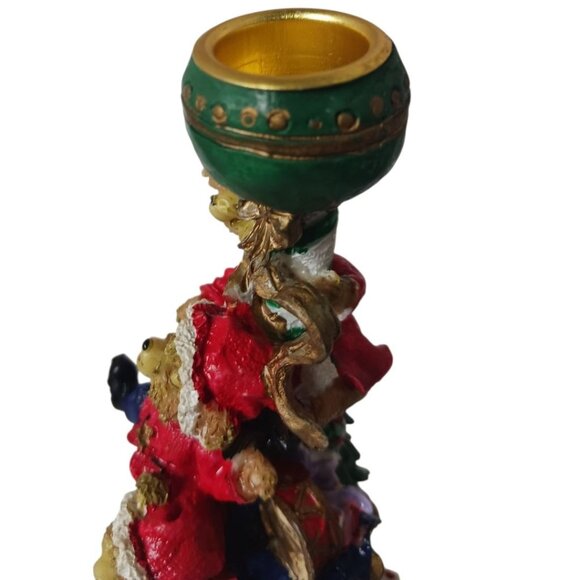 Vintage Christmas Bear Figurine Candle Holders With Green Goblets - Set Of 2 6.5 - Picture 8 of 9